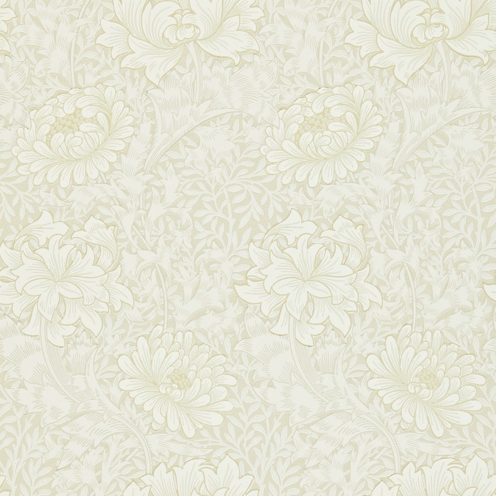 Chrysanthemum Wallpaper 212546 by Morris & Co in Chalk White